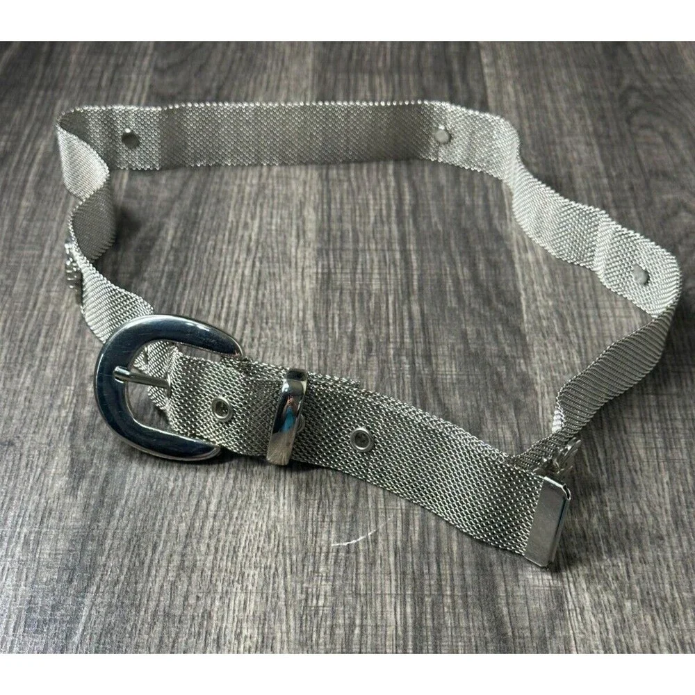 Vintage Women's Metal Mesh Belt Silver Tone 37in Butterfly Accents Flexible